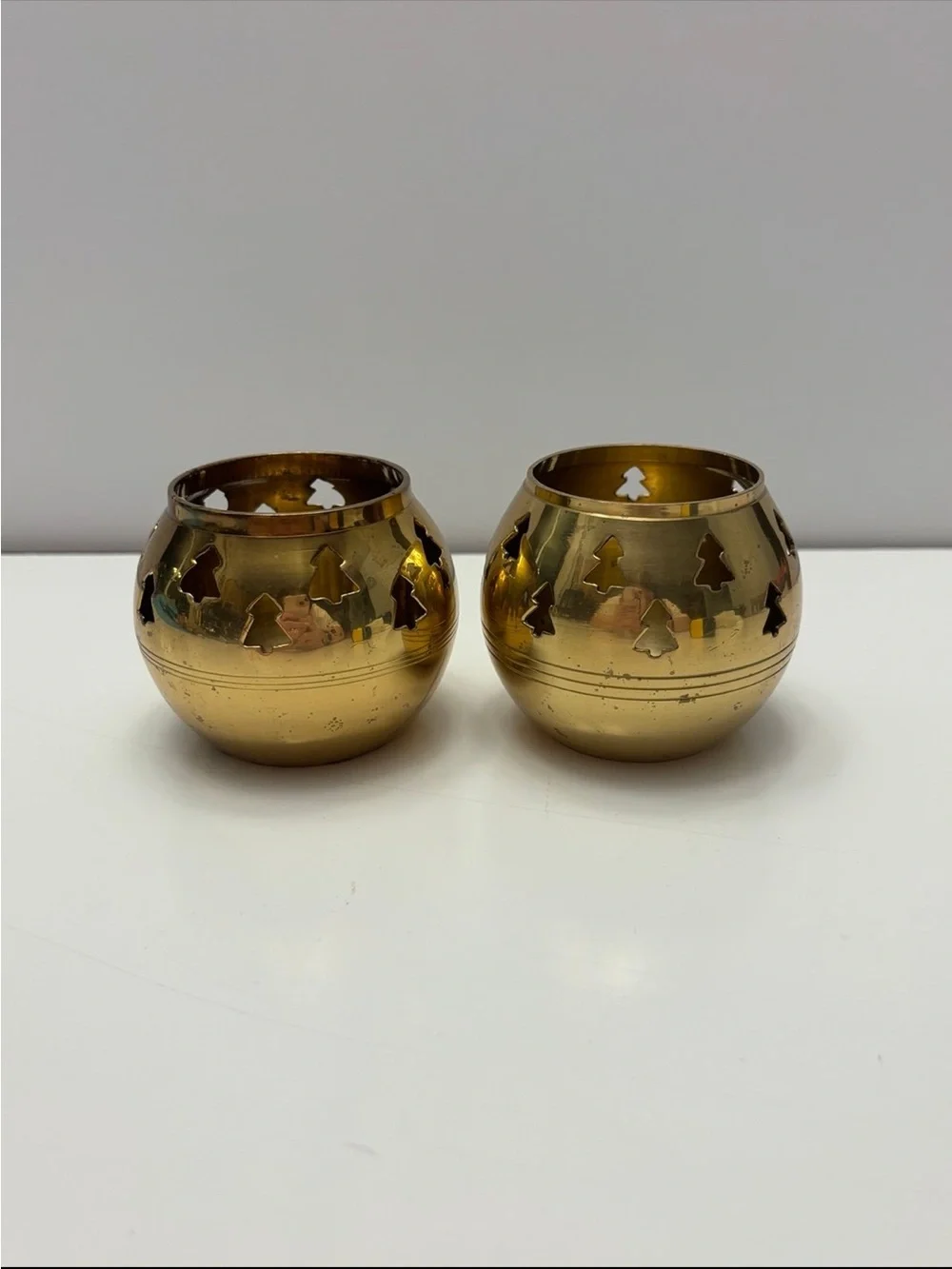 Brass Holiday Tree Cutout Votive Candle Holders - Gold (Set of 2)